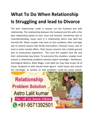 What To Do When Relationship Is Struggling and lead to Divorce