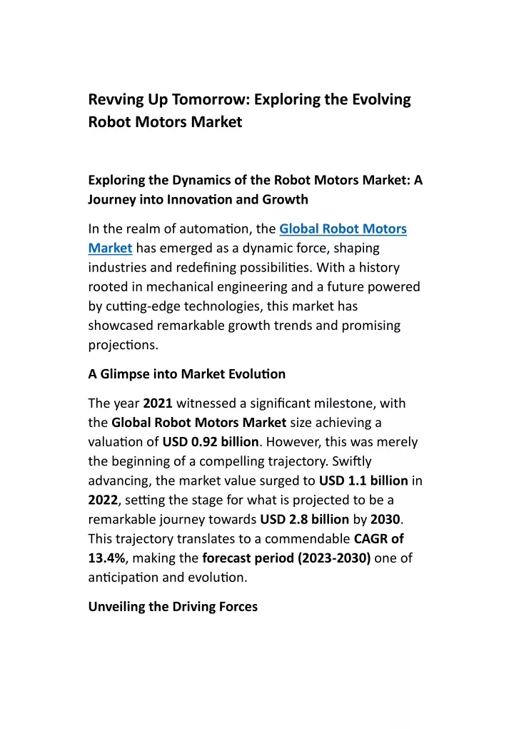 revving up tomorrow exploring the evolving robot