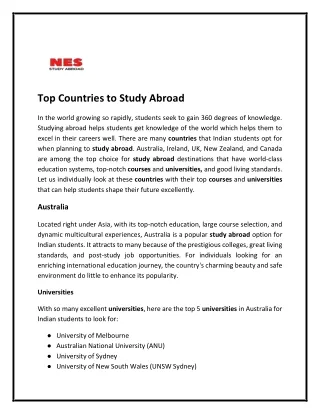 Top countries for study abroad