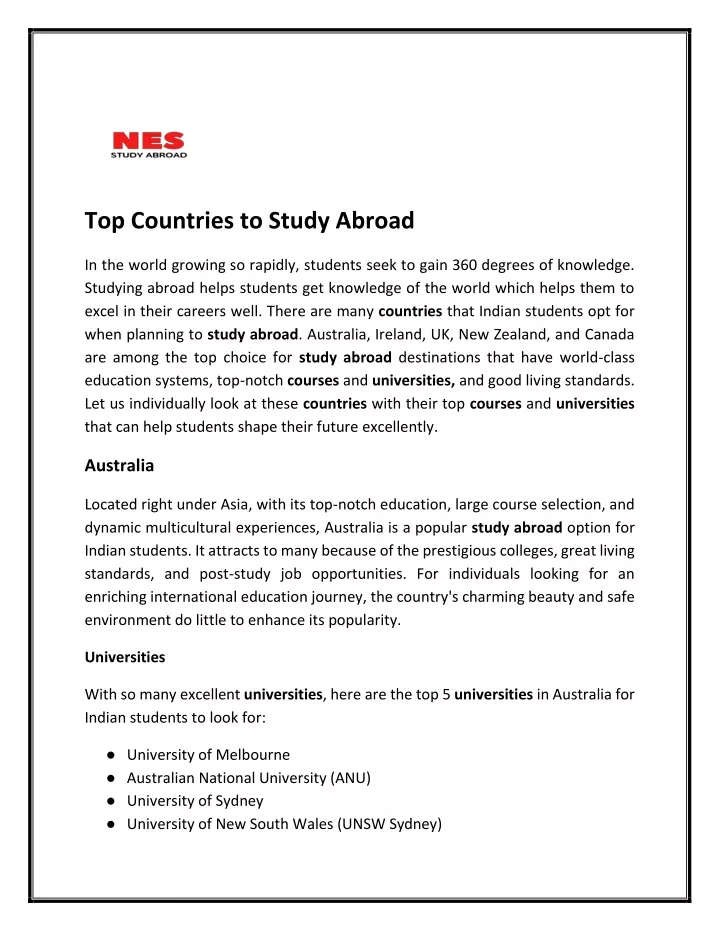 top countries to study abroad