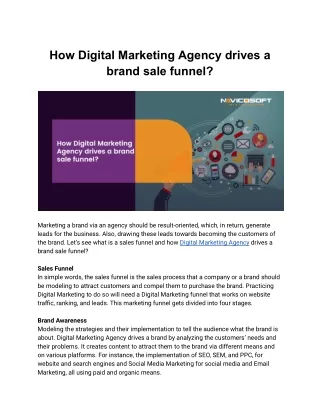 How Digital Marketing Agency drives a brand sale funnel_