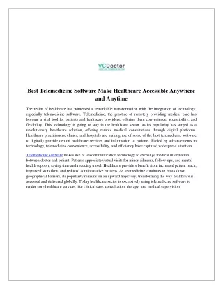 Best Telemedicine Software Make Healthcare Accessible Anywhere and Anytime