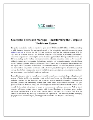 Successful Telehealth Startups - Transforming the Complete Healthcare System