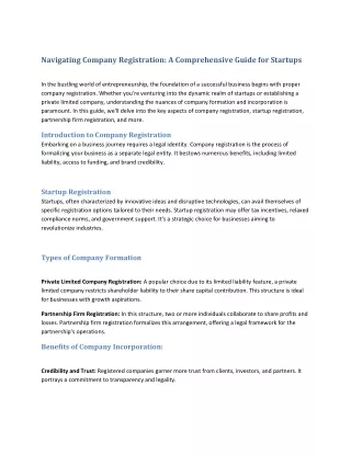 Navigating Company Registration A Comprehensive Guide for Startups