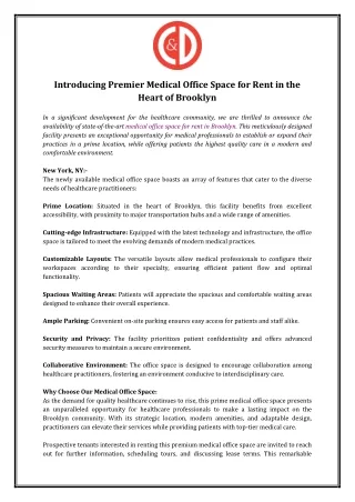 Introducing Premier Medical Office Space for Rent in the Heart of Brooklyn