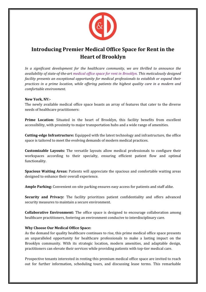 introducing premier medical office space for rent