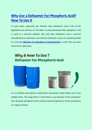 Why use a defoamer for phosphoric acid How to use it