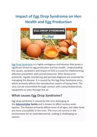 Impact of Egg Drop Syndrome on Hen Health and Egg Production