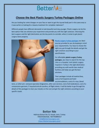 Choose the Best Plastic Surgery Turkey Packages Online