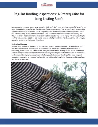 Regular Roofing Inspections A Prerequisite for Long-Lasting Roofs