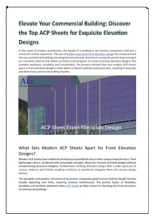 Explore the ACP Sheets for Modern Front Elevation Designs