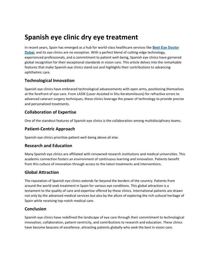 spanish eye clinic dry eye treatment