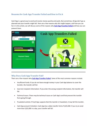 Reasons for Cash App Transfer Failed and How to Fix it