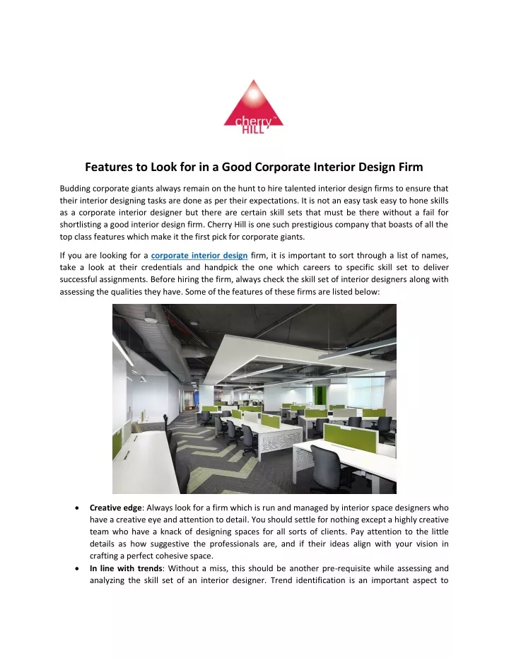 features to look for in a good corporate interior