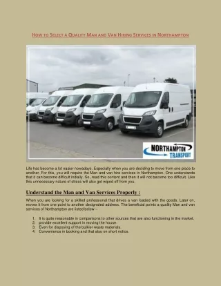 How To Choose A Quality Man And Van Rental Services In Northampton