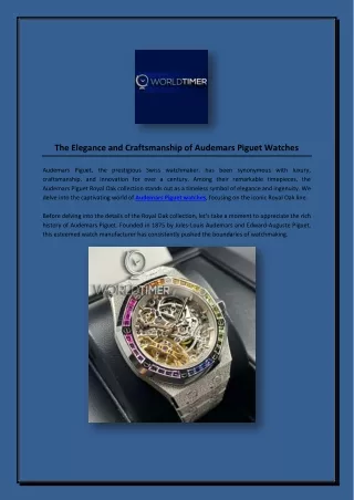 The Elegance and Craftsmanship of Audemars Piguet Watches