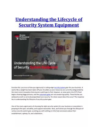 understanding the lifecycle of security system equipment
