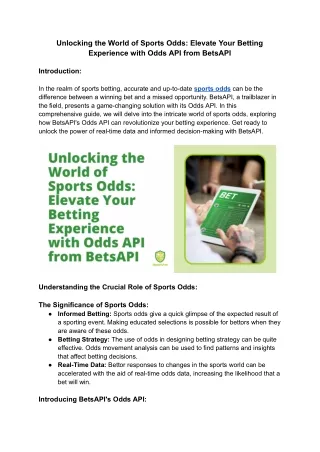 Unlocking the World of Sports Odds_ Elevate Your Betting Experience with Odds API from BetsAPI