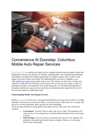 Columbus Mobile Auto Repair Services