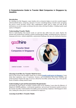 A Comprehensive Guide to Transfer Maid Companies in Singapore by Goodhire