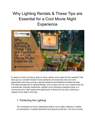 Why Lighting Rentals & These Tips are Essential for a Cool Movie Night Experience