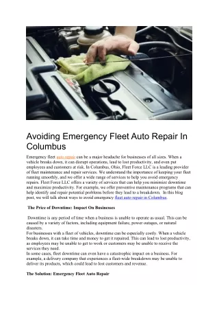 Avoiding Emergency Fleet Auto Repair In Columbus