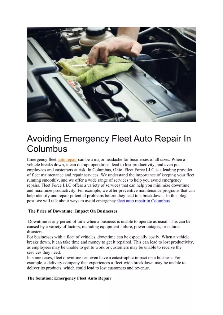 avoiding emergency fleet auto repair in columbus