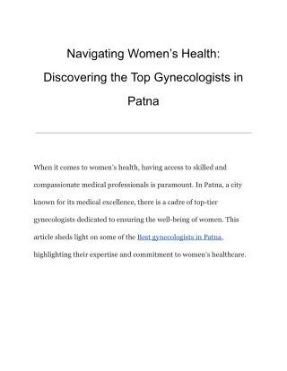 Navigating Women’s Health: Discovering the Top Gynecologists in Patna