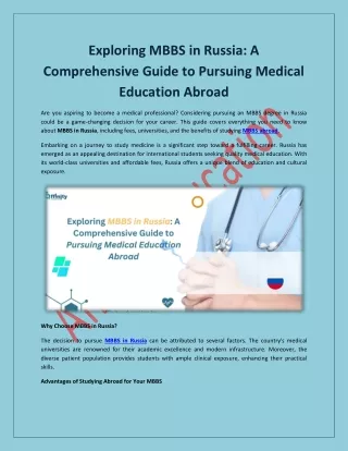 Exploring MBBS in Russia: A Comprehensive Guide to Pursuing Medical Education Ab