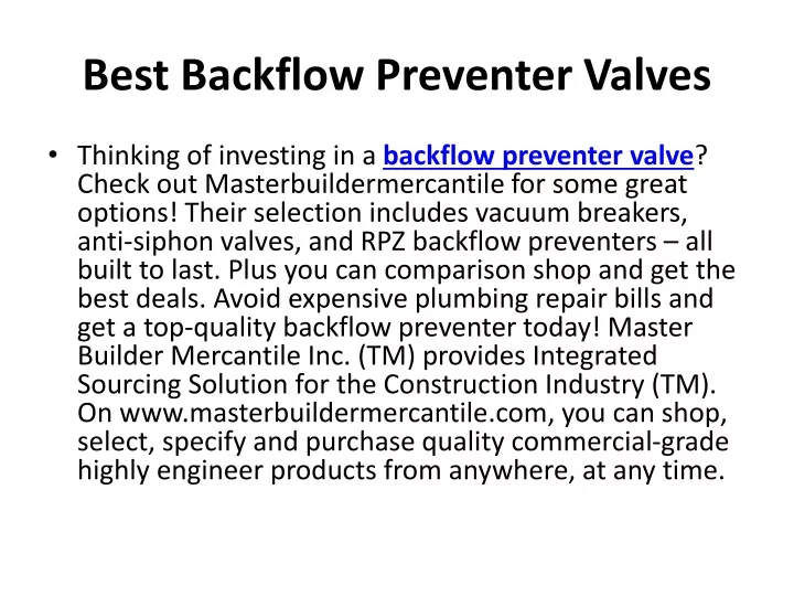 best backflow preventer valves