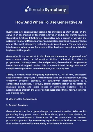 How And When To Use Generative AI
