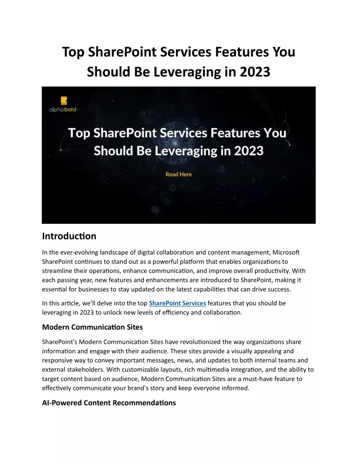 top sharepoint services features you should