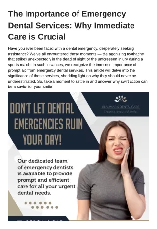 The Importance of Emergency Dental Services Why Immediate Care is Crucial
