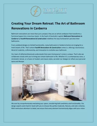 The Art of Bathroom Renovations in Canberra