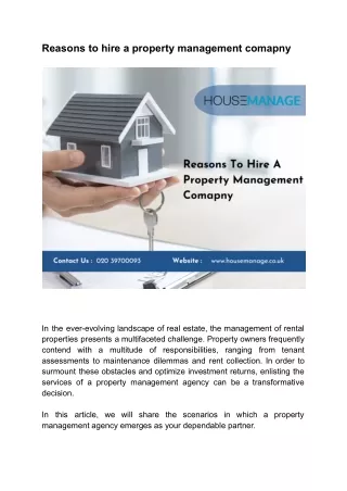 reasons to hire a property management comapny