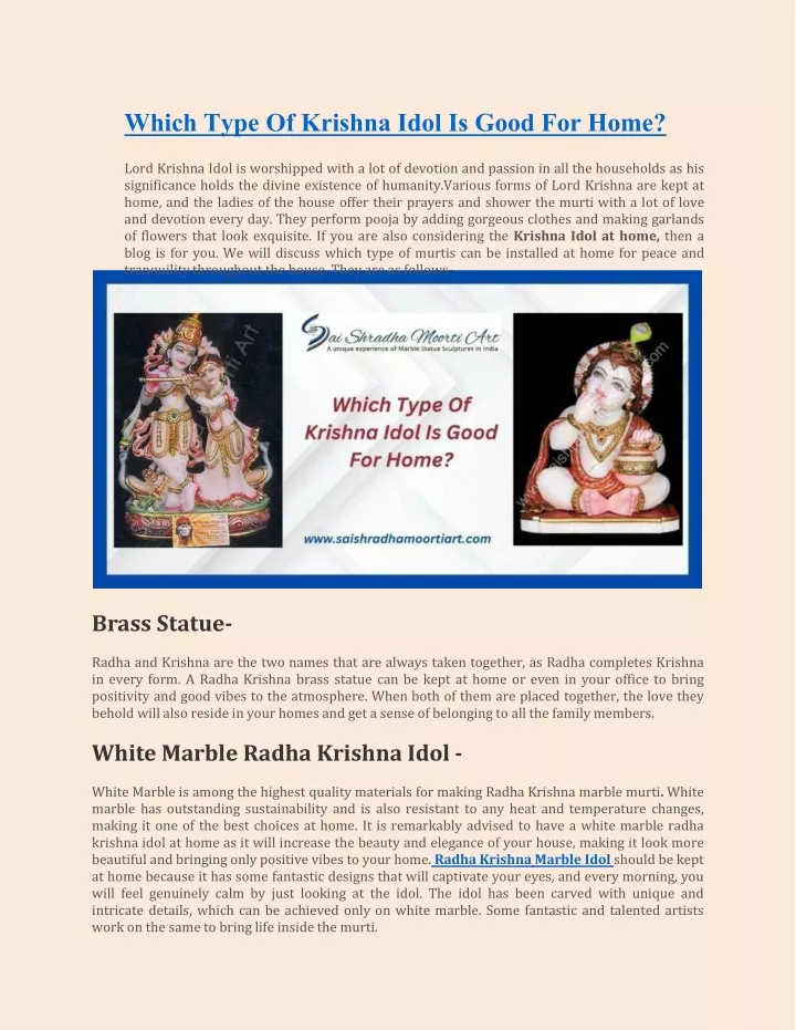 which type of krishna idol is good for home lord