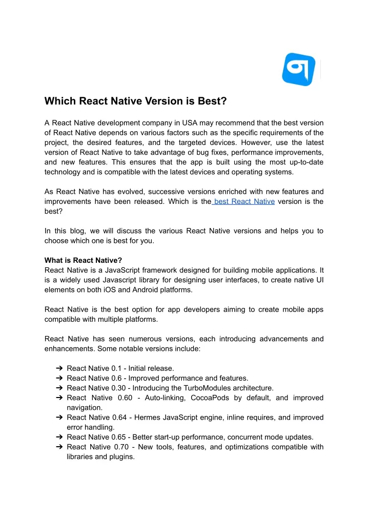 which react native version is best