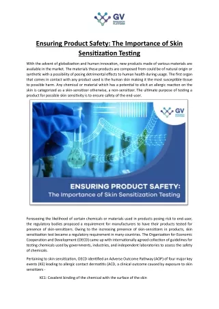 Ensuring Product Safety- The Importance of Skin Sensitization Testing