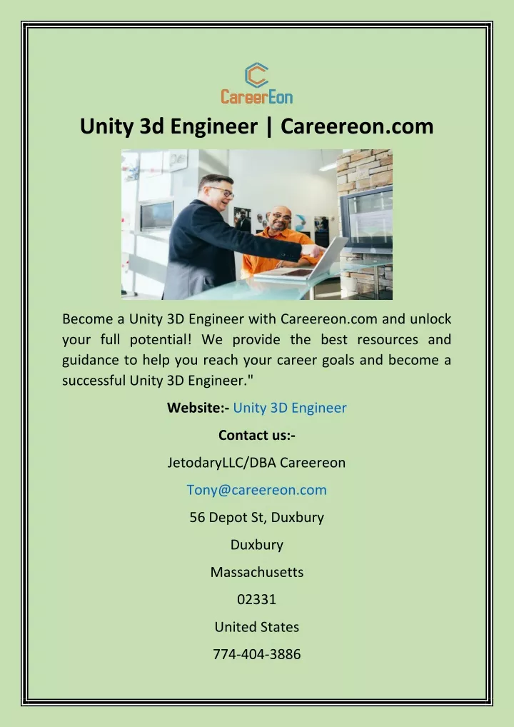 unity 3d engineer careereon com