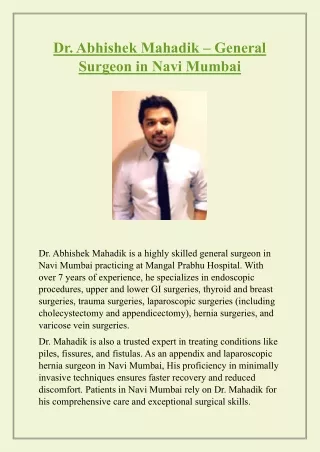 Dr. Abhishek Mahadik - General Surgeon in Navi Mumbai