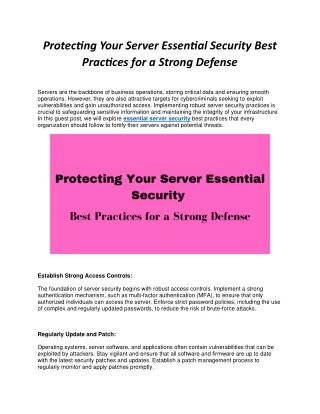 Protecting Your Server Essential Security Best Practices for a Strong Defense