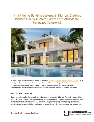 Smart Home Building Systems in Florida: Creating Modern Luxury Custom Homes FL