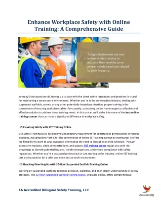 Enhance Workplace Safety with Online Training: A Comprehensive Guide