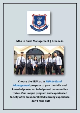 Mba In Rural Management