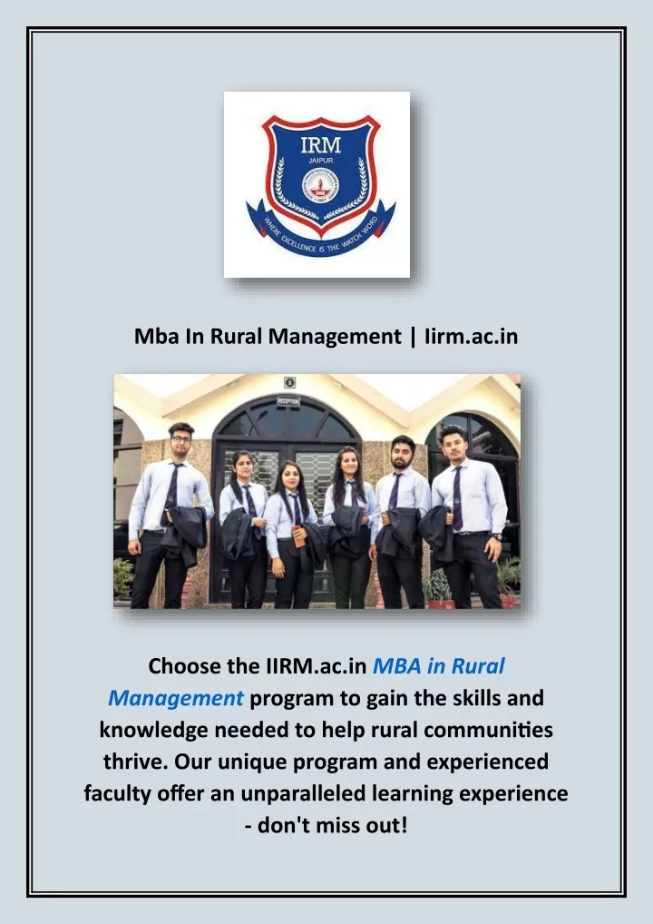 mba in rural management iirm ac in