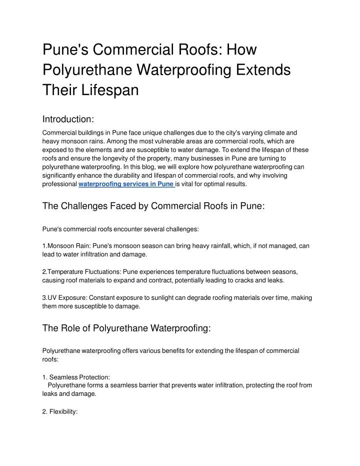 pune s commercial roofs how polyurethane waterproofing extends their lifespan