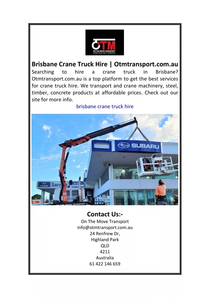 brisbane crane truck hire otmtransport