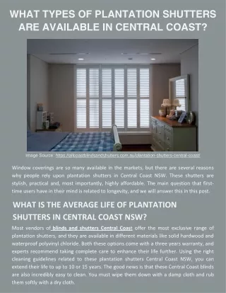 What Types Of Plantation Shutters Are Available in Central Coast?