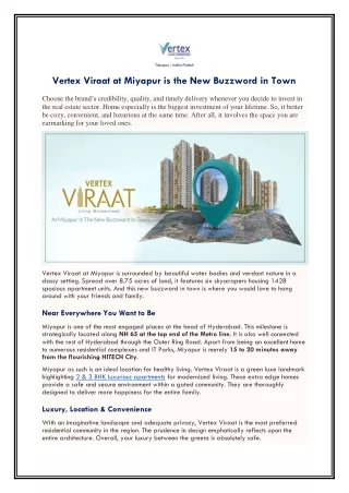 Vertex Viraat at Miyapur is the New Buzzword in Town