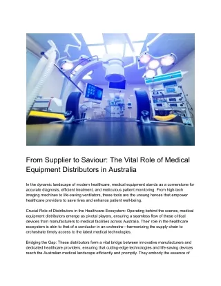From Supplier to Saviour_ The Vital Role of Medical Equipment Distributors in Australia